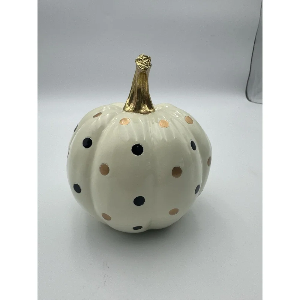 NEW MacKenzie-Childs Dotty Pumpkin Ivory Large Fall Harvest Decor NIB 35509-035